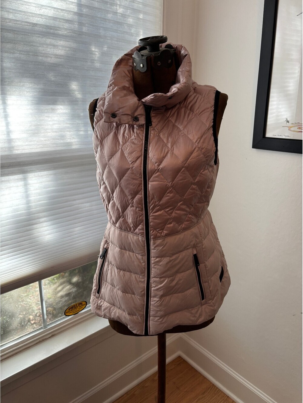 Calvin Klein Performance Down Puffer Vest XS Blush Pink Quilted Longline